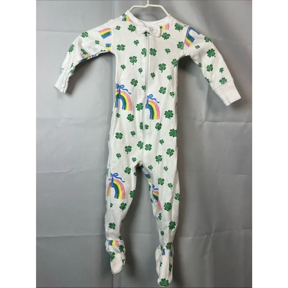 The Beaufort Bonnet Company shamrock bows and rainbows print footie NWOT o/3 m